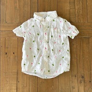 Janie and jack linen flamingo palm leaf button up short sleeve shirt
